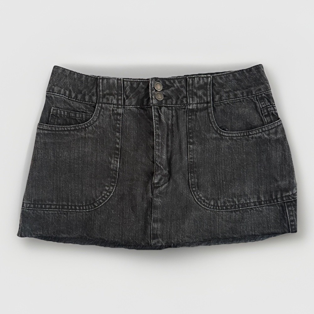 Y2K Black Denim Micro Mini Skirt Low‎ Rise Grunge Raw Hem Bella Swan Goth